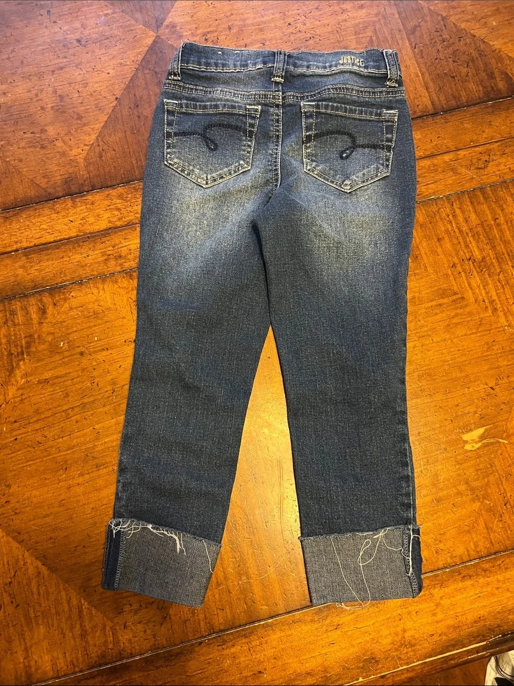 Justice Dark Blue Distressed Cropped Jeans